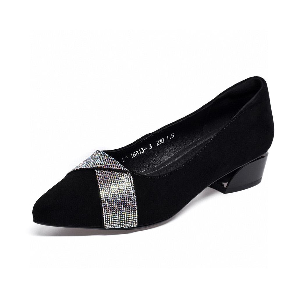 Pointed single shoes women's 2025 spring shallow loafers simple temperament rhinestone banquet shoes two kinds of high foot shoes