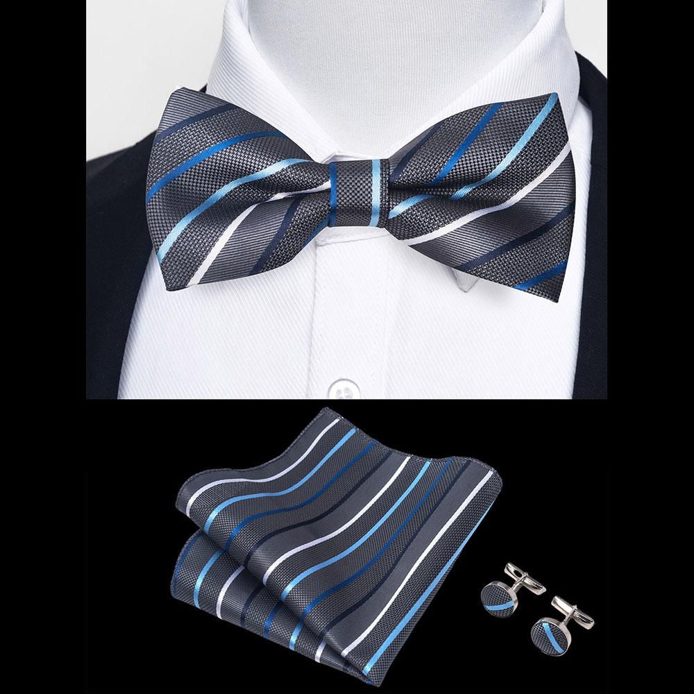Classic Bowtie Bow Ties for Mens Butterfly Bowknot Pocket Square Cufflinks Suit Set Bussiness Accessories