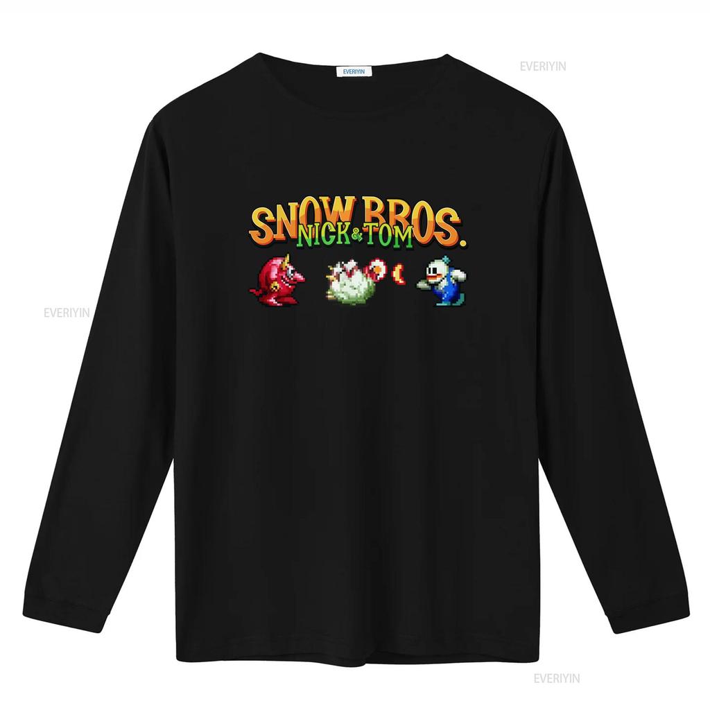 Snow Bros Retro Arcade 80s Game 8Bit Pixel Art T Shirt for Vintage Video Design Cool  vintage Washed Stretched Soft homme