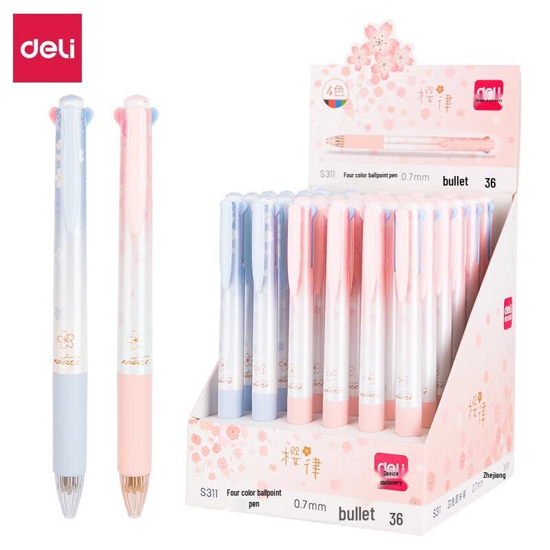 Deli 4-Color Click Ballpoint Pen (0.7mm, 4-Pack)