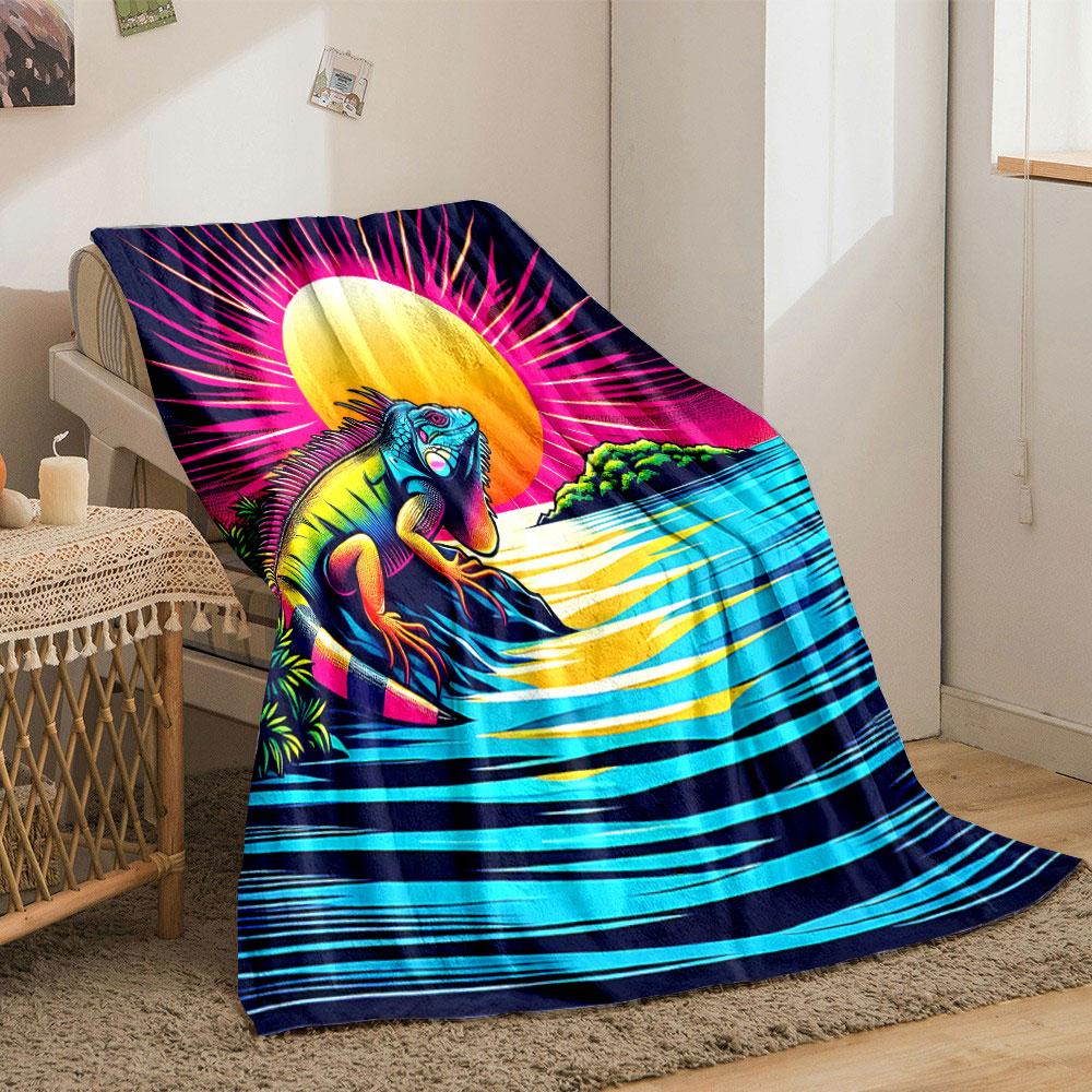 Vibrant Iguana at Sunset print blanket soft and cozy perfect for the living room bed sofa or a nap,gift