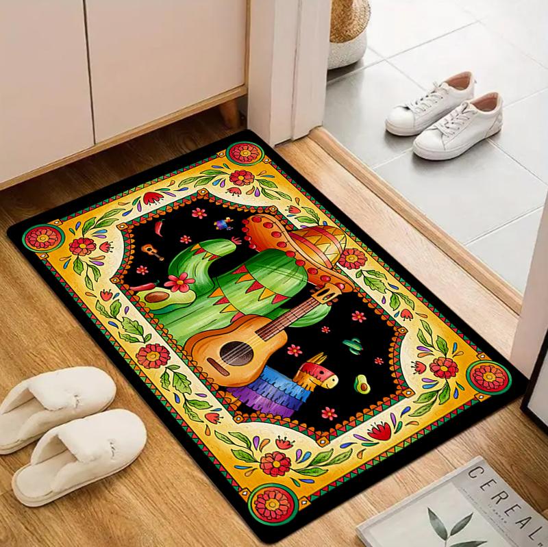 Dia De Muertos Sugar Skull Doormat Colorful Mexican Day of The Dead Print NonSlip Washable Floor Mat for Front Door Decor