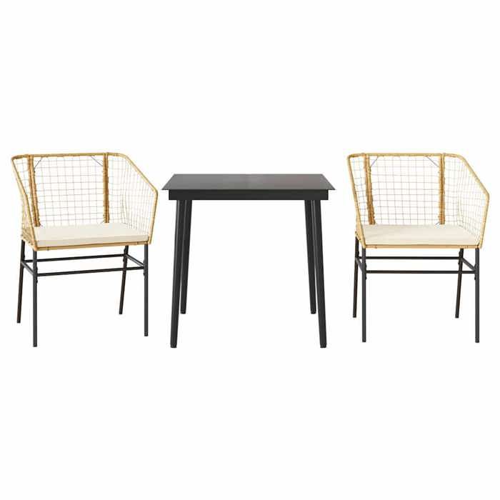 VidaXL Garden Dining Set Cushions 3pcs Brown Poly Rattan Glass 3334506