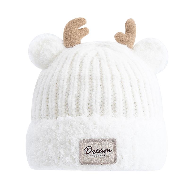 

New Women Cute Plush Fur Warm Winter Hat Young Trendy Knitted Hat With Deer Horn Ear Girls Lovely Elegant Fur Winter Cap 55cm-60cm белый