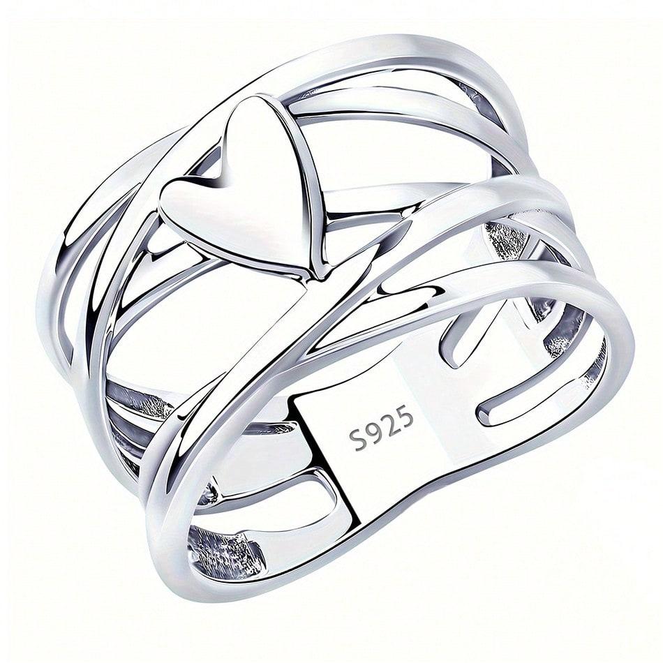Sterling Silver Plated Heart-Shaped Ring, Nickel-Free Hypoallergenic Unique Design Women's Fashion Jewelry, Perfect For Everyday And Party Accessories