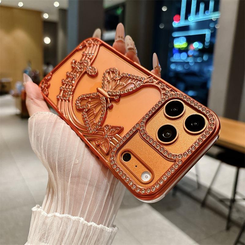

3D Butterfly Rhinestone Luxury Drop-Proof Case for Apple iPhone 17 Pro Max/16/15 - Simple & Fashionable Apple 17 Air