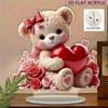 2D Flat Bohemian Teddy Bear & Heart Acrylic Decoration Sign, Floral Design, Suitable for Wall Decoration, Porch, Room, Villa, Accents Home, Hallway, o