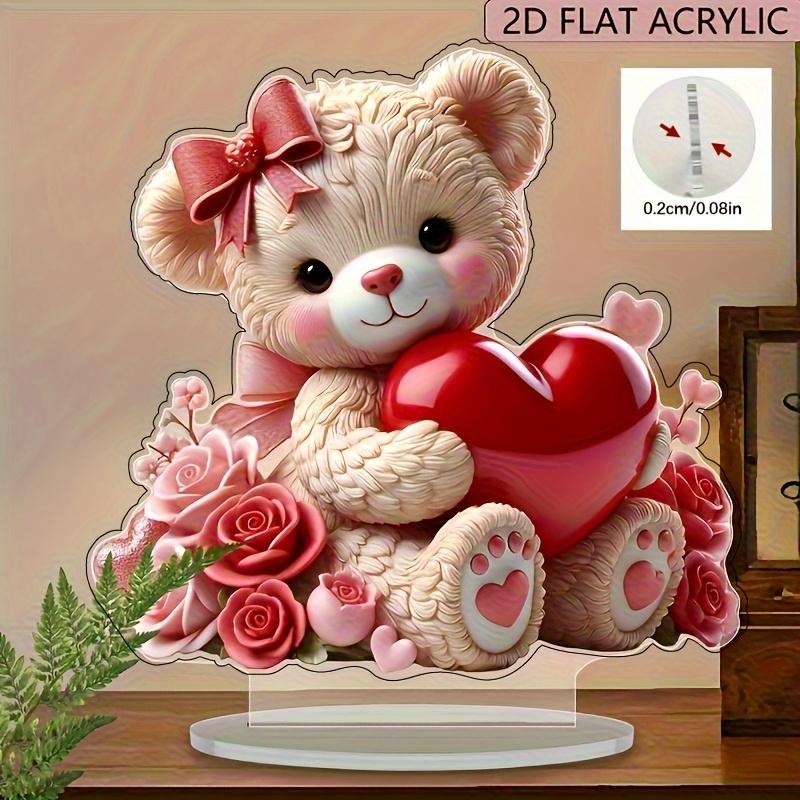 2D Flat Bohemian Teddy Bear & Heart Acrylic Decoration Sign, Floral Design, Suitable for Wall Decoration, Porch, Room, Villa, Accents Home, Hallway, o