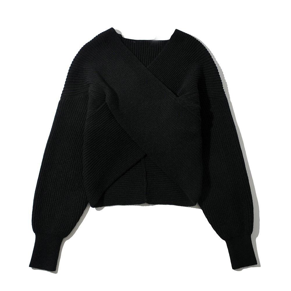 2026 Autumn Winter Solid Color V-Neck Cut-out Knit Sweater with Long Sleeves