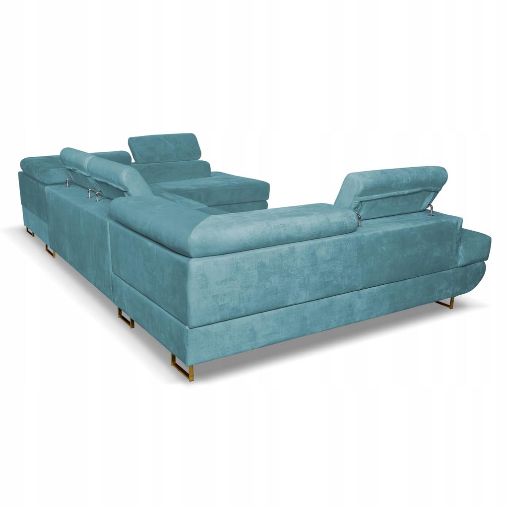 Narożnik kształt U rozkładany f. spania Bosso Family meble błękitny welur