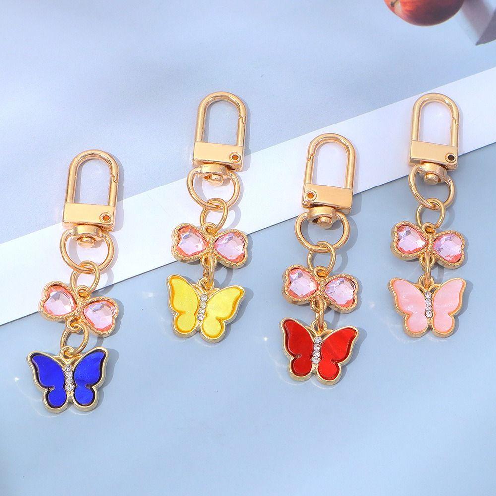 7PCS Ornaments Rhinestone Butterfly Keychain Pendant Key Ring Sweet Crystal Bow Key Chain Key Decor