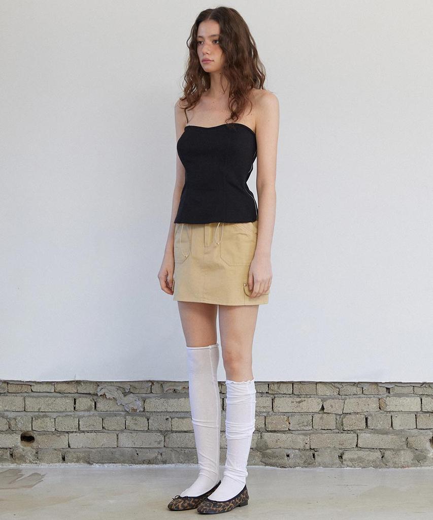Lense Piping Fake Cargo Mini Skirt Beige