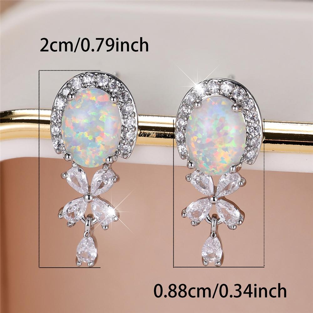 Cute Female White Opal Stone Stud Earrings Silver Color Wedding  For Women