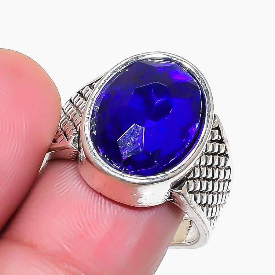 Natural Blue Topaz Gemstone 925 Sterling Silver Jewelry Ring Size 8.5 RR-374