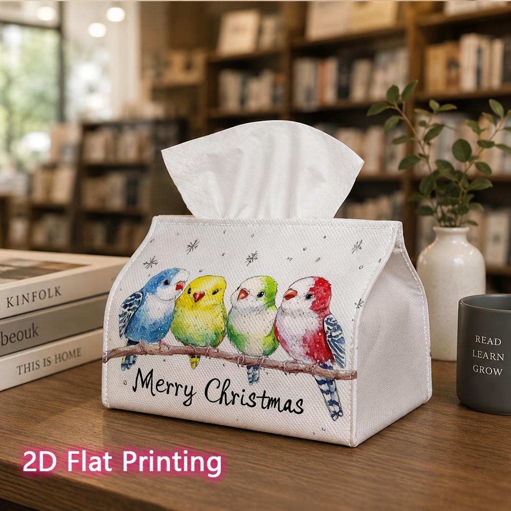1pc, 2D Flat Printing, Tissue Box Happy Christmas Bird Card Pattern Printing Party Tissue Box, Multifunctional Kitchen And Dining Table, Coffee Table
