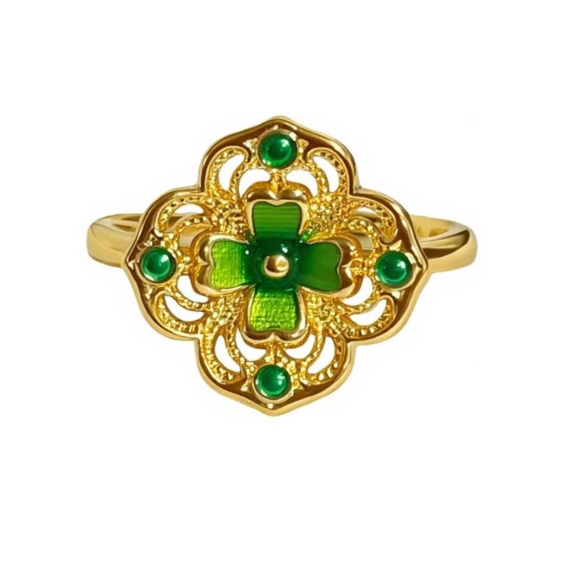 Sweet Stacked Enamel Dripping Oil Flower Temperament Open Ring Women'S Fashion Niche Design Sense Light Luxury Ring