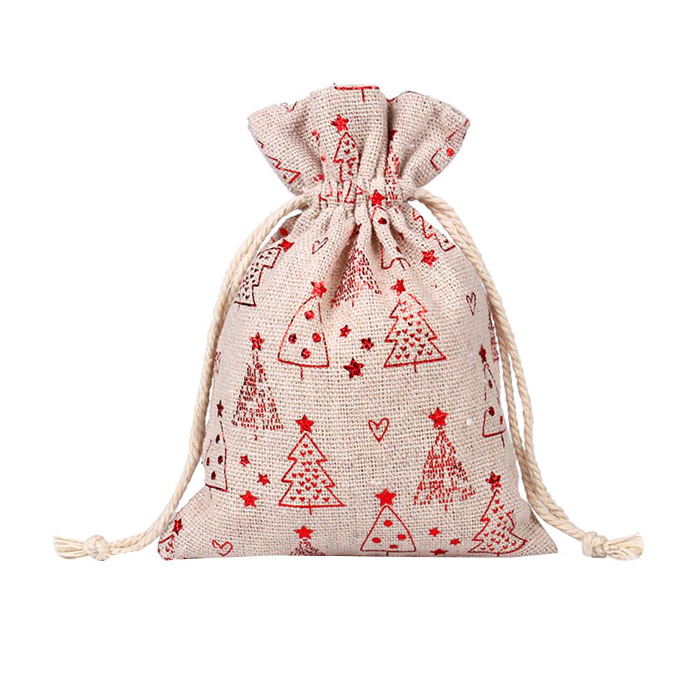 30pcs Christmas Jute Bags C y Gift Drawstring Pouches Printed Linen Storage Cookie Snack Party Favor Reusable