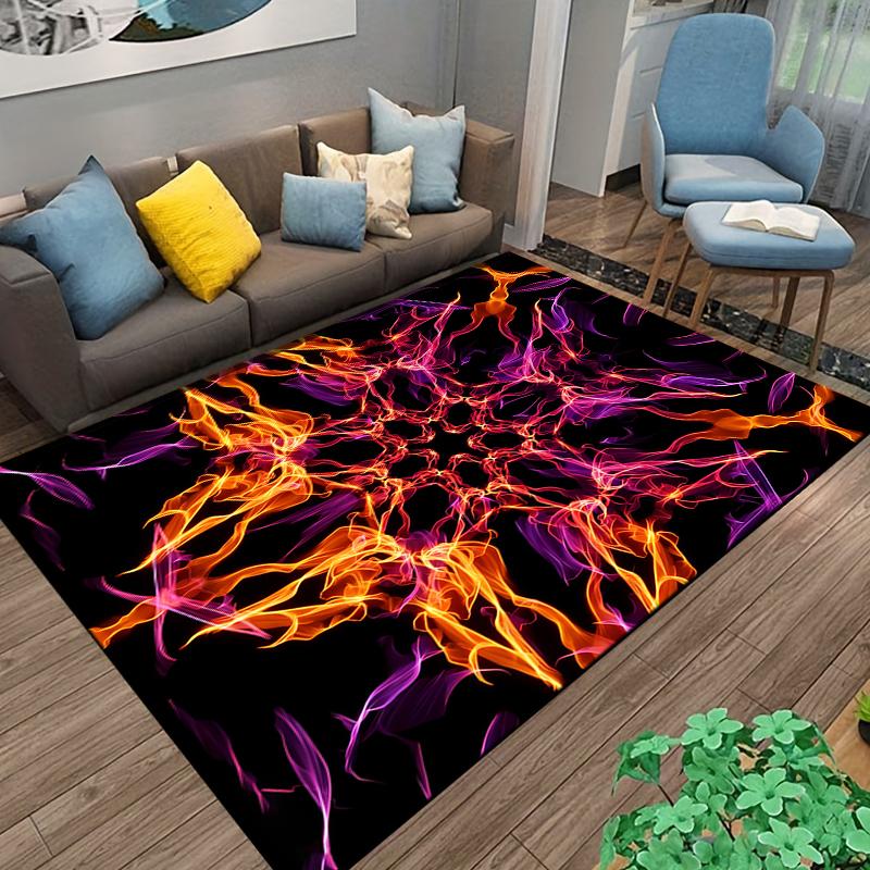 Abstract Fire Pattern Area Rug with Black Background, Home Decor Carpet Suitable for use as an anti-slip for living room bedroom sofas