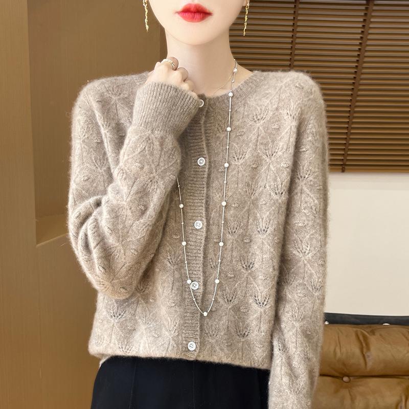 

Женский шерстяной кардиган 2024 года: Стильная короткая куртка с круглым вырезом на весну и осень XXL