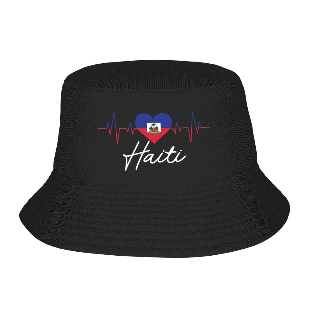 Haiti Grunge Flag Bucket Hat For Woman Beach Floppy Hat Casual Lightweight For Outdoor Sport Fishing Hat Bob Hat