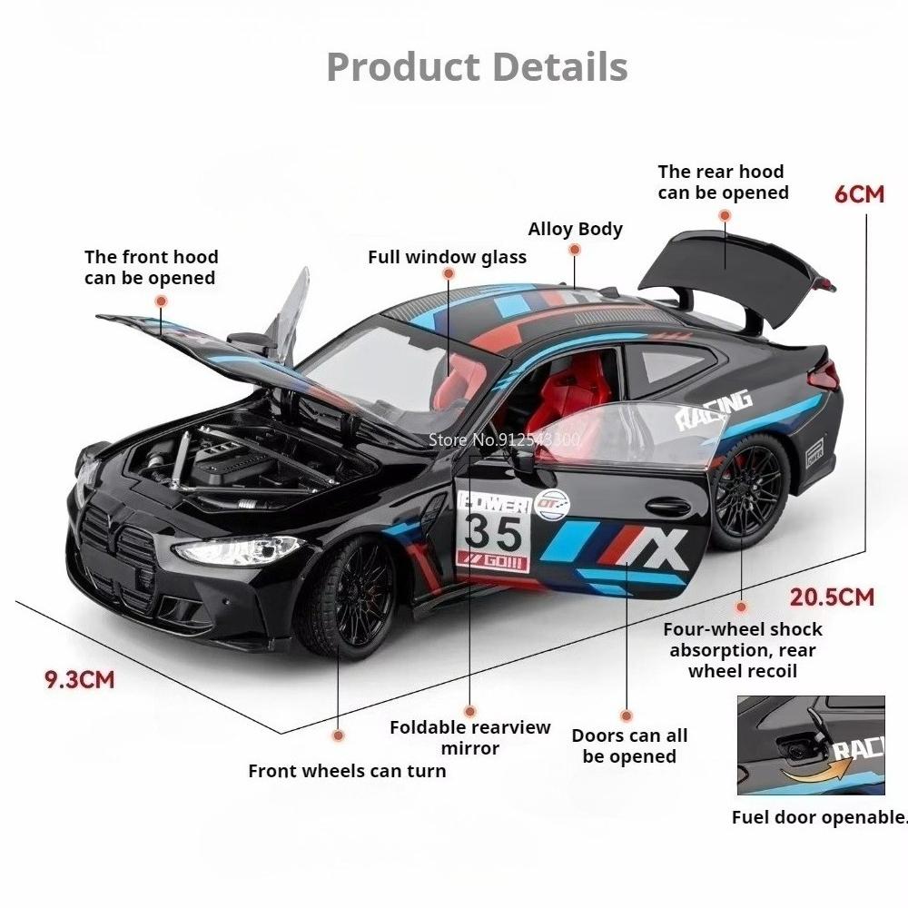 1:24 Scale M4 M3 GTR E46 Car Model Toy Front Wheel Steering Shock Absorption Miniature Cars Models Toys Adults Creative Gifts