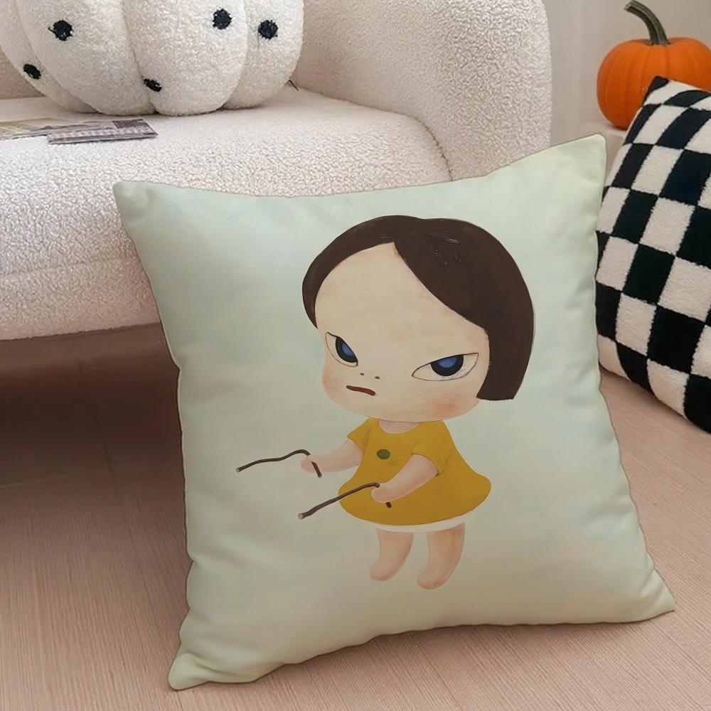 YYoshitomo Nara DDoll Cushion Cover Linen Minimalist Soft Breathable Protective Couch Room Decoration