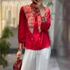 Chinese New Year 2024 Red Silk Dragon Shirt with Trumpet Sleeves