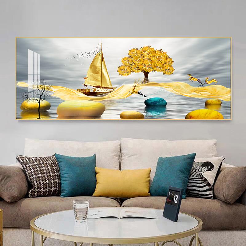 Chinese Golden Deer Rich Tree Canvas Painting Wall Art FengShui Mountain Landscape Stone Posters and Prints Living Room No Frame
