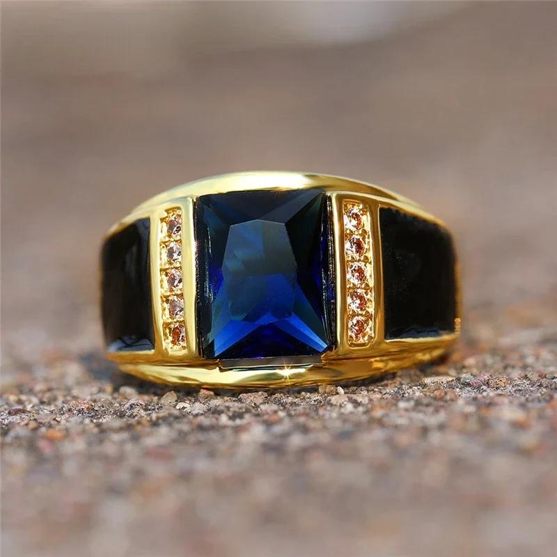 New Copper Material Open Adjustable Ring Amber Zircon Personality High Zircon Fashion Luxury Business Men's High-end Ring