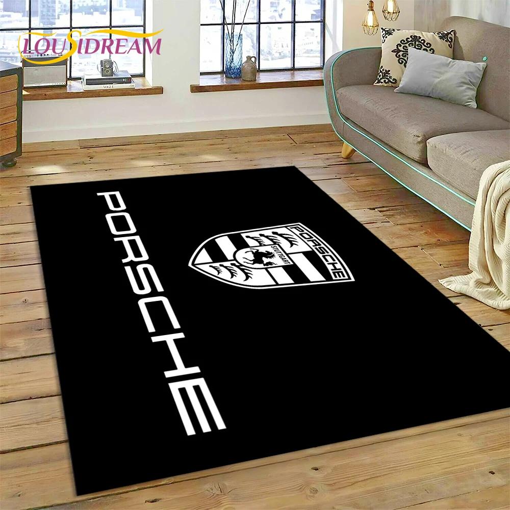 Car Logo P-Porsche 3D Printing Rug Carpet for Living Room Bedroom Home Decor,Floor Mat Non-slip for Sofa Doormat Gift Kids Play