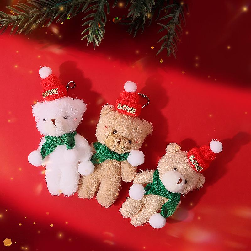 Christmas Blush Bear Plush Keyring with Scarf - Cute One-Piece Bag Charm Toy Gift