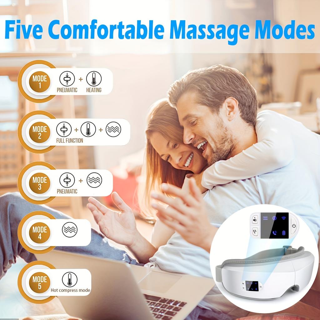 4D Intelligent Eye Massager with Pneumatic, Vibration And Heat Compress Massage,Five Comfortable Modes, Portable Eye Machine for Relaxation & Stress