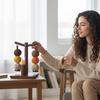 Yarn Holder For Crocheting Magnetic Rotating Wooden Knitting Spinner Wooden Yarn Ball Holder With Phone Stand And 2 Spindles For