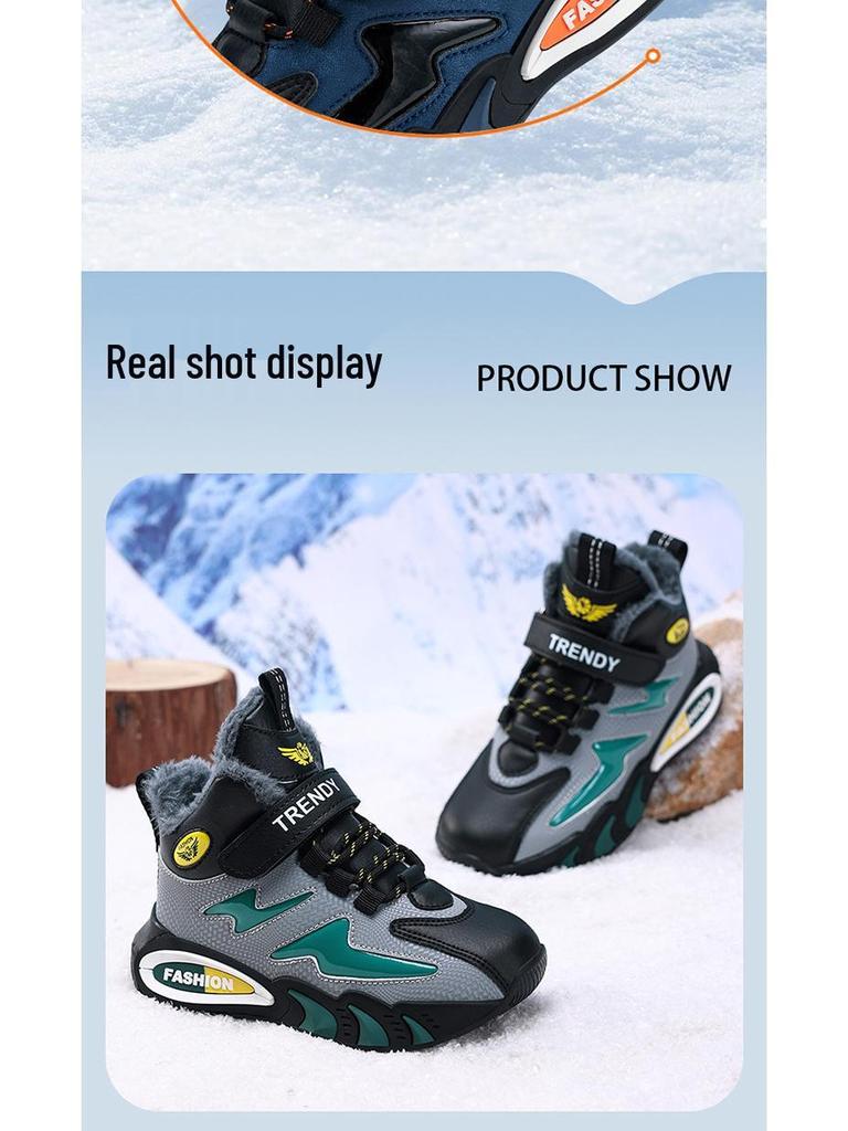 Boys' Winter 2025 New Arrival: Warm Cotton Sports Running Shoes with Double Thickened Plus Velvet for Medium and Large Children.