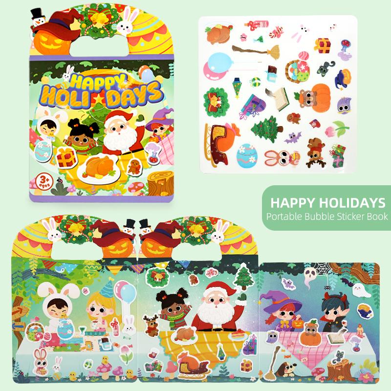 Children s Portable Reusable Quiet Sticker Book DIY Busy Jelly Paste Sticker Multi-scene Bubble Sticker Toys for Creative Play
