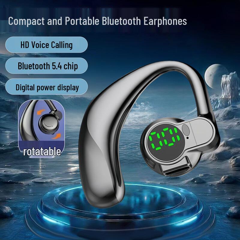 Wireless Single Ear Bluetooth Earphone with Rotatable Over-Ear Design, Universal Fit, Digital Display, Long Battery Life - S03