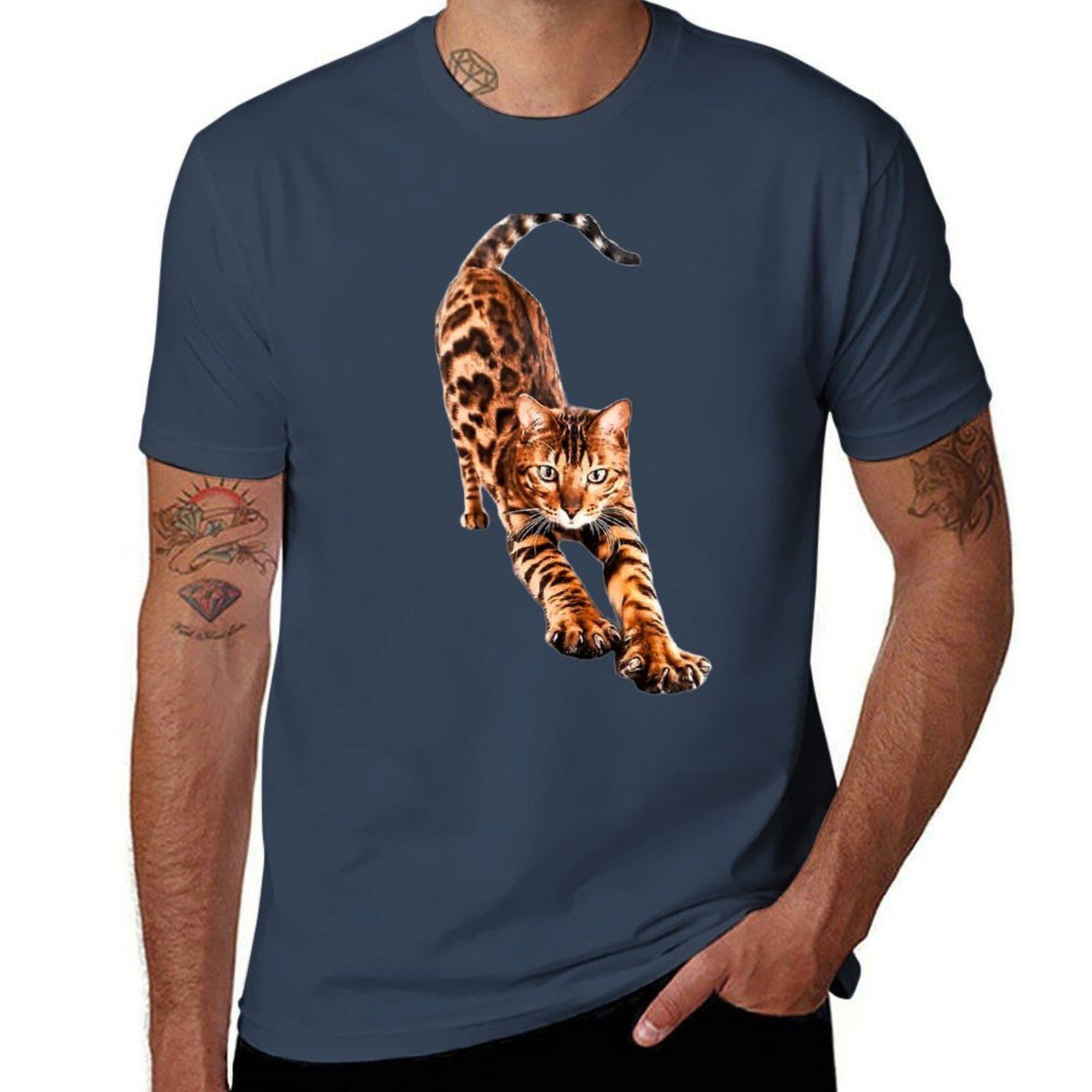 Bengal Cat Stretching Tshirt Light Athletic Short Sleeve Tee Shirt S