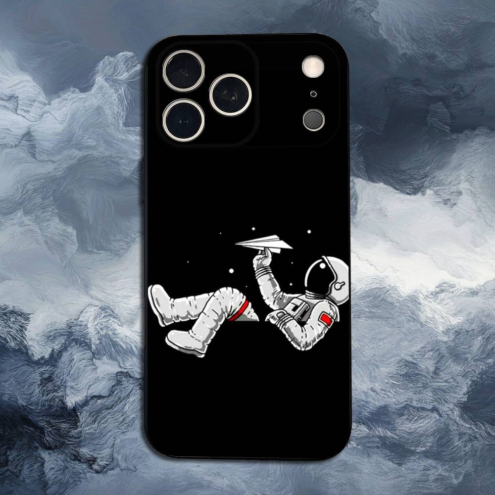 Cute Astronaut For iPhone 12,14,13,15,16,11,17,X,Mini,XR,SE,XS,Plus,Pro,Max,8,7,Soft Silicone Black Case