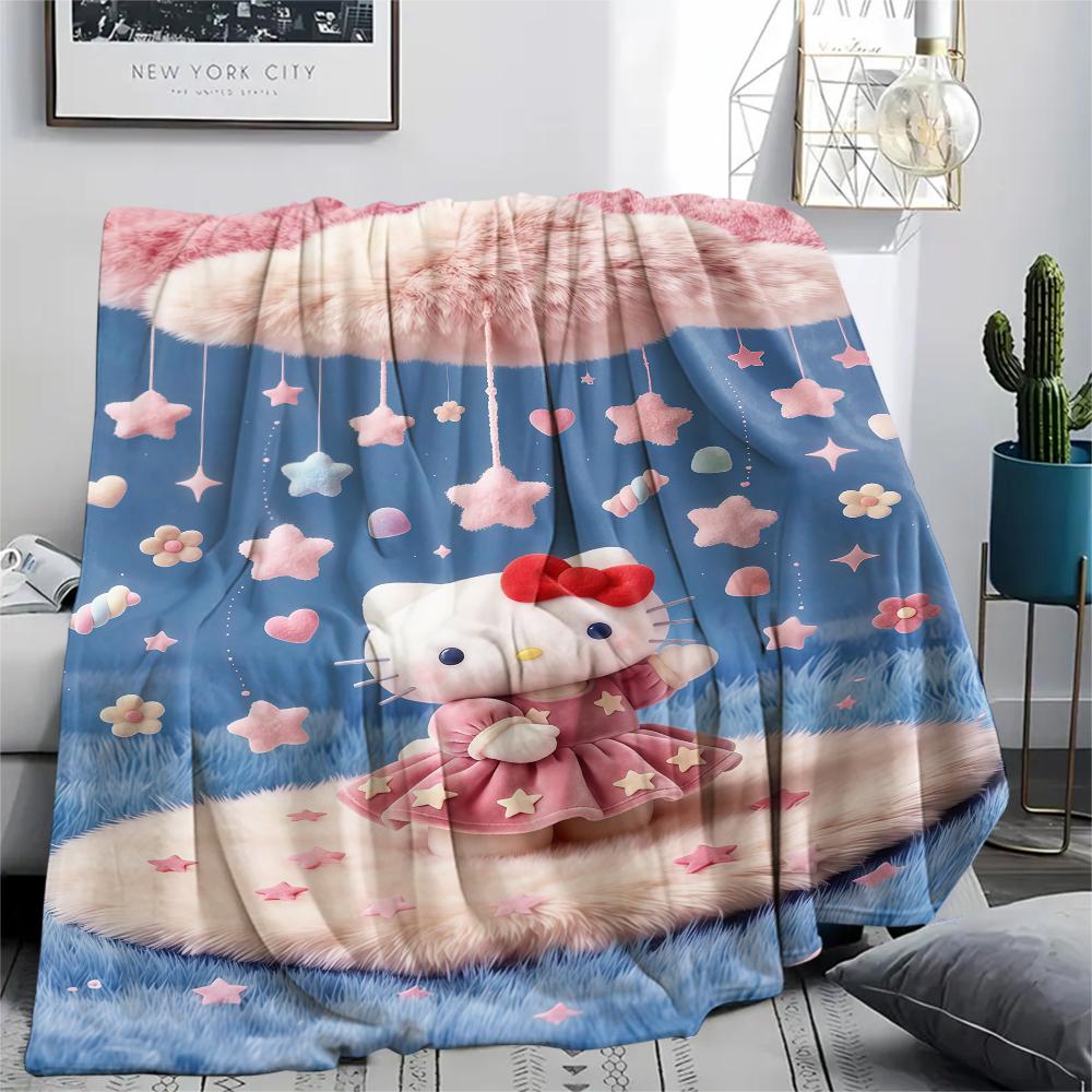 1PC Hello Kitty Pink Print Flannel Blanket, High Quality All Seasons, Home Decor, Warmth and Comfort, Perfect for Christmas Gifts