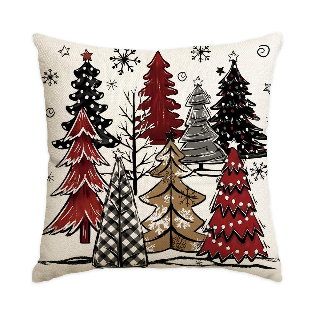 1/4Pcs Vintage Christmas Pillowcases, Christmas Tree, Christmas Elf Reindeer Design Cushion Covers, Winter Holiday Home Decor