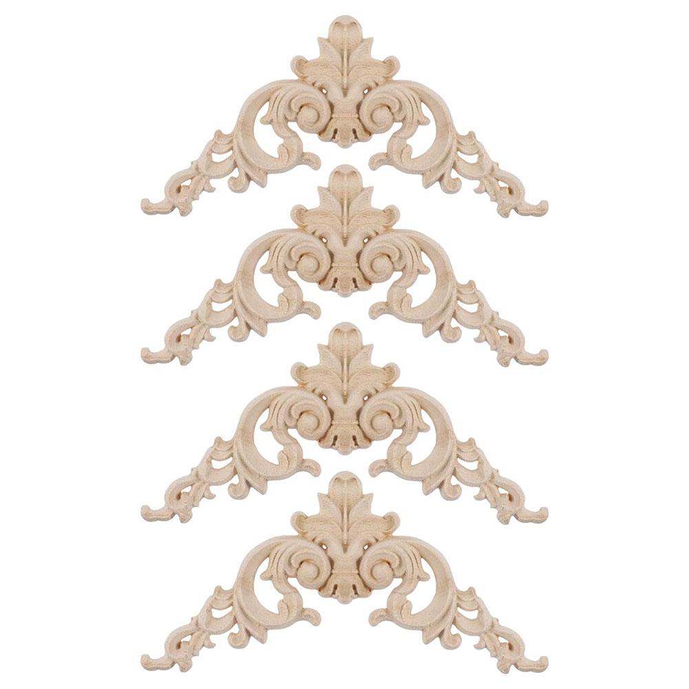 Exquisite 4 Stück Holzgeschnitzte Eckapplikationsrahmen für elegante Heimdekoration Holzgeschnitzte Eckauflage Applikation Möbelleisten