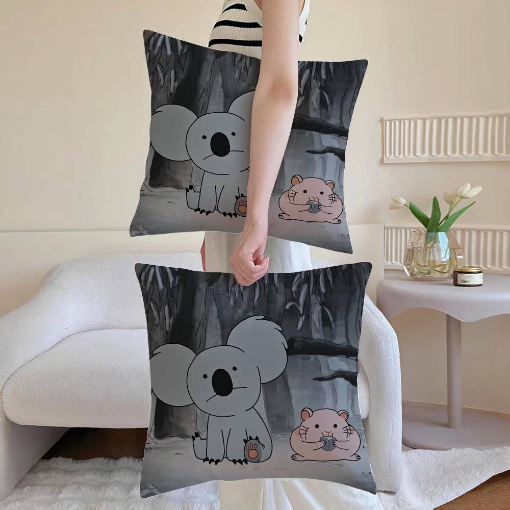Koala Creative Cartoon Pillow Case Anti-dustmite Pillowcase Invisible Zipper Silky Sofa Cushion Cover