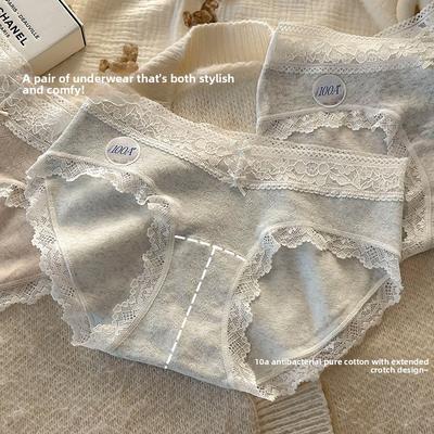 Women's Summer Cotton Breathable Comfortable No Traces 10A Antibacterial Middle Waist Briefs