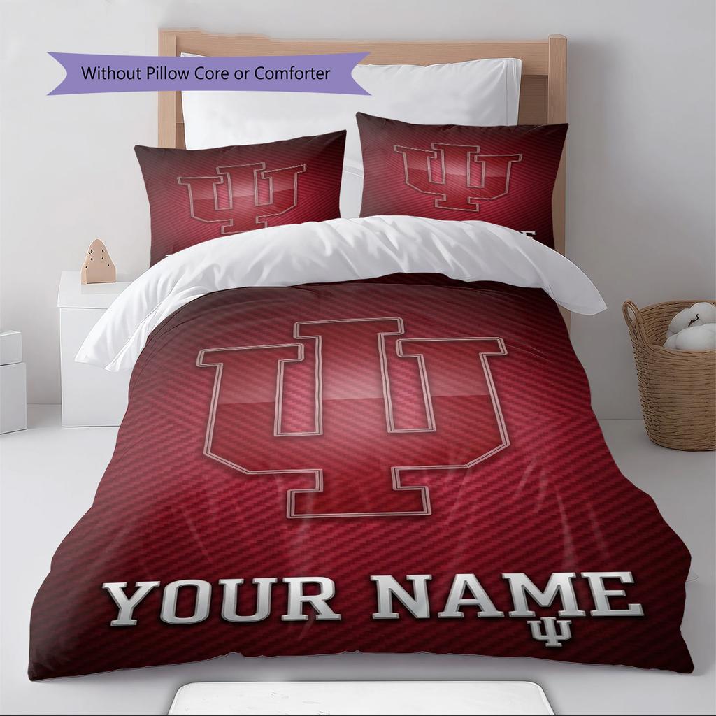 Name Custom Indiana Hoosiers football Pattern Bedding Set Quilt Cover Pillowcase Home Decor Gift (1 * duvet cover + 2 * pillowcase, without core)