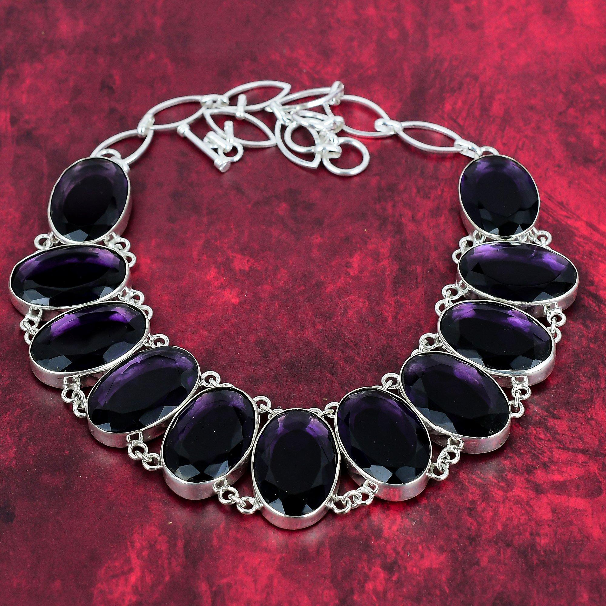 

Ожерелье из чистого серебра 925 пробы с граненым аметистом, регулируемая цепочка, ожерелье из драгоценных камней, подарок для нее, стильные ювелирные изделия, ожерелья ручной работы Adjustable with 18 inches фиолетовый