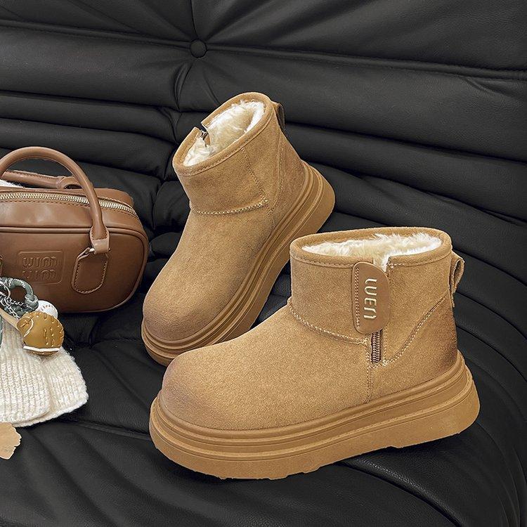 

[Uncle Shoes] Cotton boots thick-soled 2025 winter new Hyde Park thickened velvet cotton shoes women s short snow boots 35