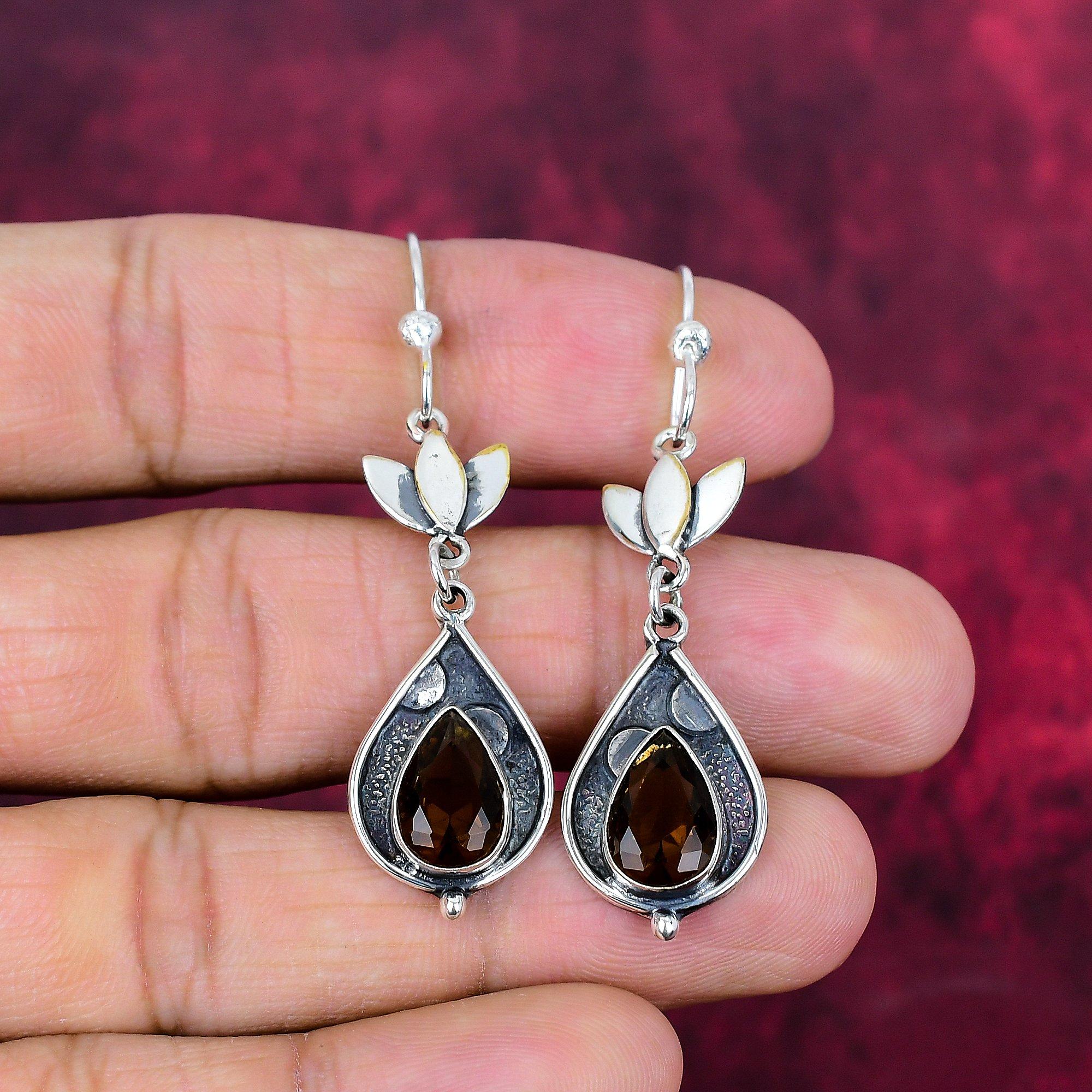 

Серьги с дымчатым топазом ручной работы, серьги из стерлингового серебра 925 пробы, антикварные украшения, для подарка на помолвку 2.36 Inches