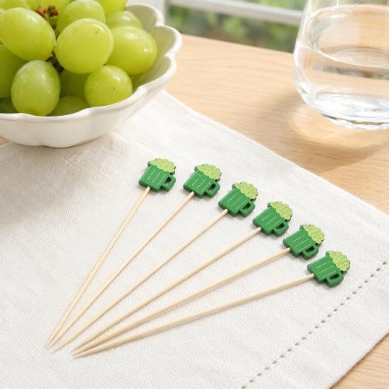 100PCS Disposable Cocktails Tags, Green Beer Decor Bamboo Picks, Disposable Handheld Toothpicks, for Snacks Sandwiches Cupcake