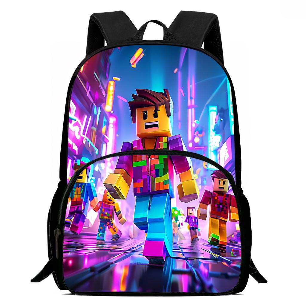 15-Inch Roblox Cartoon Backpack, Large Capacity Back Support Backpack with Front Pocket, Suitable for Unisex Children Aged 5-8