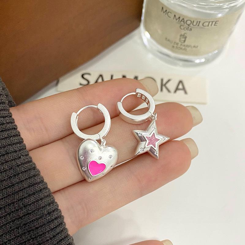 Personalisierte Rosa Liebesstern Ohrknöpfe für Damenmode Süßer und Cooler Stil Ins Ohrringe